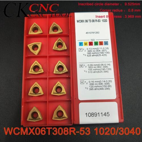 10PCS WCMX06T308R-53 1020 WCMX06T308R-53 3040 U drill insert WCMX CNC Carbide blade drill turning tools cnc lathe cutting insert