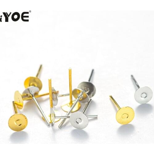 100pcs/Lot 4/5/6/8/10mm Earring Stud Base Pins Blank Round Ear Stopper Pin Fit Cobocho Cameo Setting for DIY Jewelry Finding