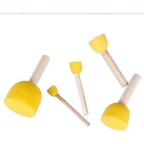 5Pcs/set Baby Sponge Paint Brush Original Wooden Handle DIY Painting Drawing Graffiti Doodle Kids Toys Developing Art Craf Games