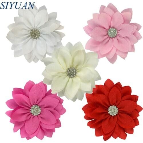50pcs/lot 9cm Multy Layer Fabric Flower with Rhinestone Chic Lotus Flower Kids Lovely Headwear Accessories High Quality TH300