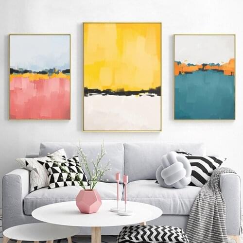 Abstract Multicolor Blue Yellow Pink Canvas Print Oil Painting Nordic Poster Wall Art Picture Living Room Office Home Decoration