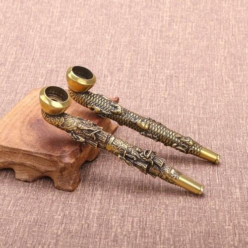 Antique Chinese Style Pure Copper Cigarette Stick Pipe Figurines Miniatures Home Decor Offfice Desk Ornaments Old Pipe Crafts