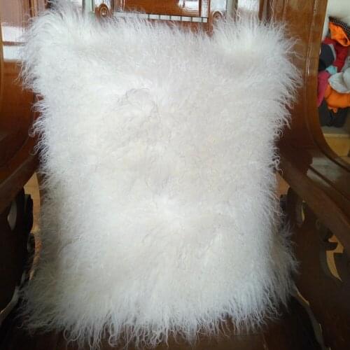 White REAL WHITE MONGOLIAN FUR PILLOW COVER For Sofa Tibetan Lamb FUR CUSHION Covers Chair Decorative Pillows Christmas
