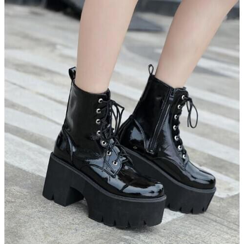 Goth Ankle Boots High Heels Patent Leather Womens Shoes on Platform Demonia Boots Punk Gothic Sexy Model New Fashion boots