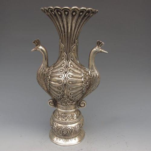 Chinese Silver Bronze Handwork 2 Shape Vases w Ming Dynasty XuanDe Mark