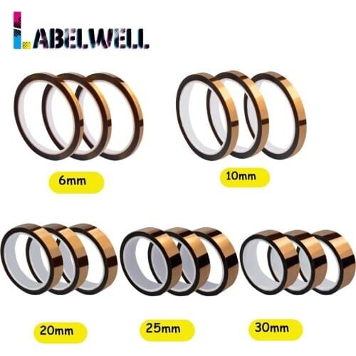 Labelwell 3pcs Kapton tape 6mm 10mm 20mm 25mm 30mm polyimide gold adhesive tape for High temperature heat resistant for industry