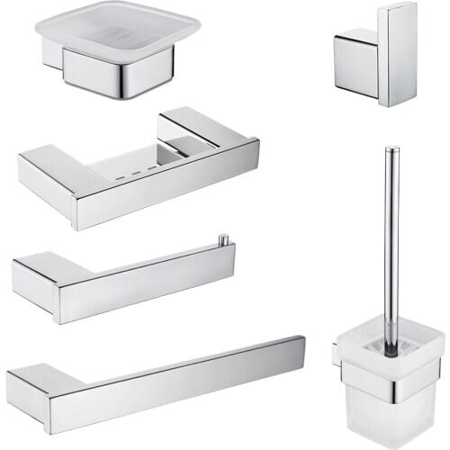 Bathroom Hardware Set Mirror Chrome Polished Towel Hanger Toilet Paper Brush Holder Soap Dish Towel Hook Bathroom Accessories