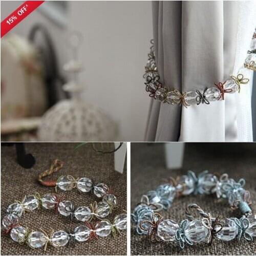 SET of 2 80cm Mordern Beaded Curtain Hold Tie Backs Hook Tassel Holder Silk Flower DIY accessory free shipping HOT