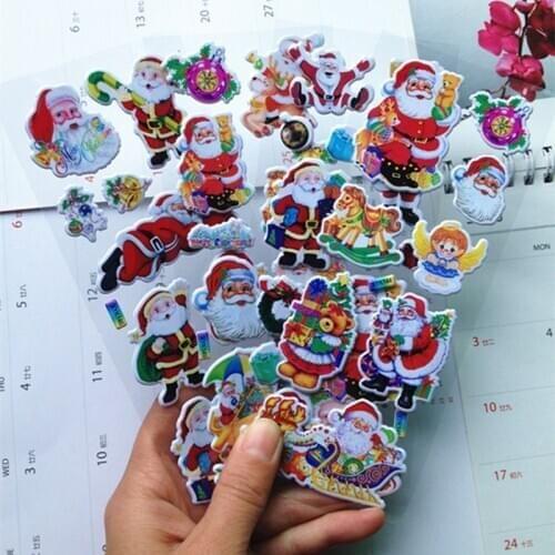 1/5Pcs Happy New Year Christmas Gifts 3D Carton Merry Christmas Puffy Stickers Bubble Sticker Santa Claus Xmas Decor for Kids