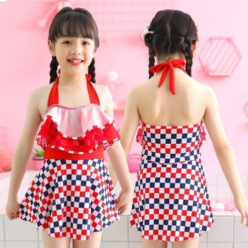 2021 New Fashion 15-25 Kg Middle-aged Childrens One-piece Swimsuit High Elastic Ruffle Skirt Swimsuit