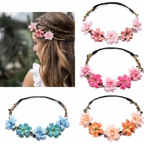 Bride Flower Crown Hairband Rope Wedding Floral Headband Garland Girl Wreath Elastic Hair Accessories Party Cosplay Headpiece