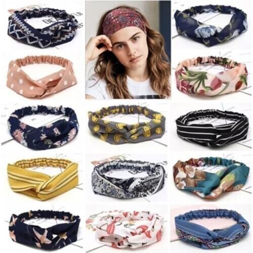 Women Girls Summer Bohemian Hair Bands Print Headbands Retro Cross Turban Bandage Bandanas HairBands Hair Accessories Headwrap