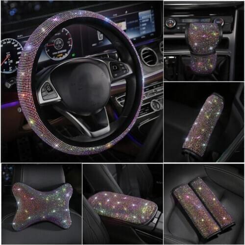 Luxury Diamond Crystal Car Steering Wheel Covers Universal Rhinestone Steering Wheel Cover for Girls Car Accessories