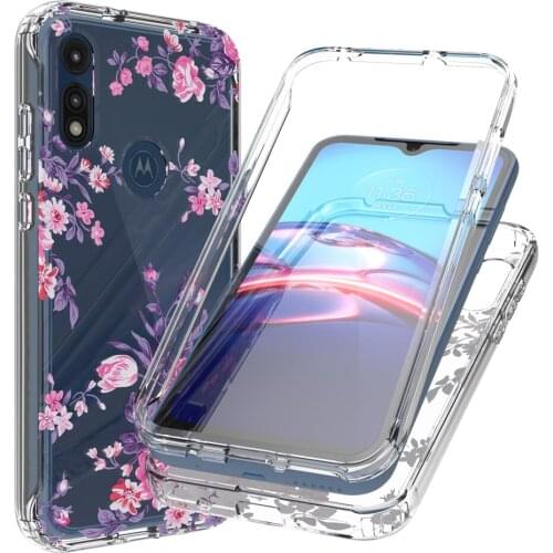 2 in 1 Luxury Clear Flower Case for Motorola Moto E 2020 MotoE Hard PC + Soft TPU Full Protective Capas Skin Back Phone Cover