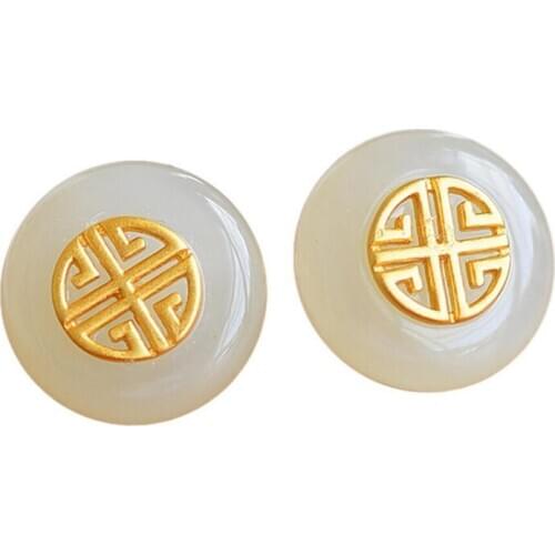 KOFSAC 2021 Fine Gold Color Earrings For Women Jewelry Blessing Safe Buckle Jade Earring Lady Anniversary Accessories