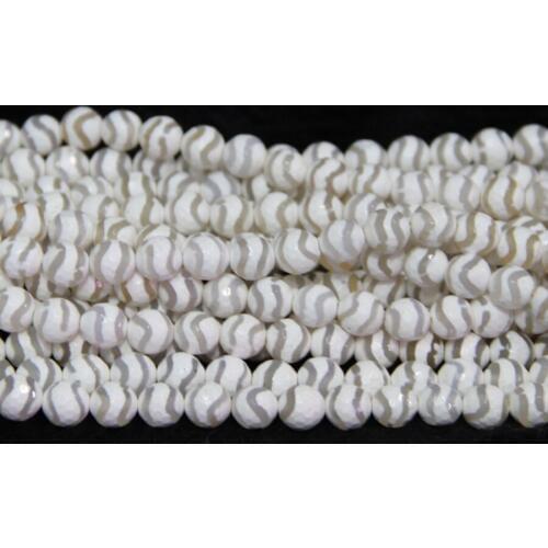 10mm White Wave Mystical Necklace Spherical Beads 15.5" Tibetan Ball Dzi Beads Loose Gems Stone Beads Tibetan Gate Beads