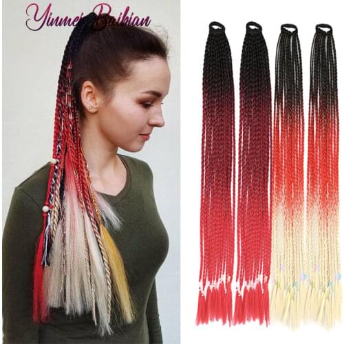 Synthetic Ponytail Rainbow Hairpiece Extensions False Hair Overhead Tail with Rubber Elastic Band Braiding Hair Pigtail