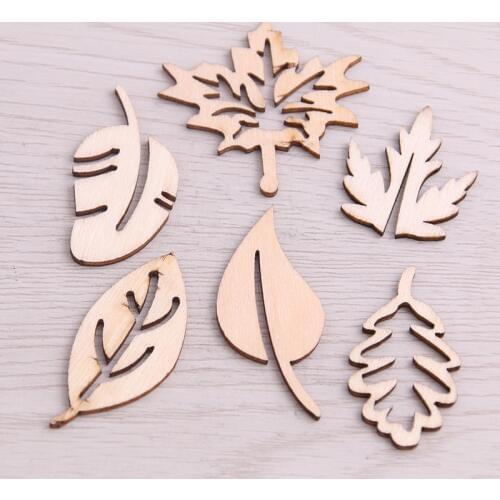 SWEET BELL 50Pcs/lot Mixed Leaf Pattern Natural Wooden For Scrapbooking Craft Home Decor Unfinished Wood Slices DIY Handmade