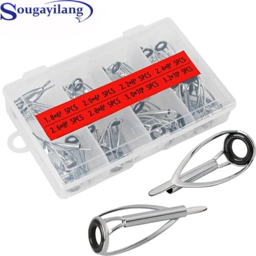 Sougayilang 40pcs Fishing Rod Guide Tip Ceramic Guide Ring Set Eye Loop Kit With Box Saltwater Spinning Rods Pole Accessories