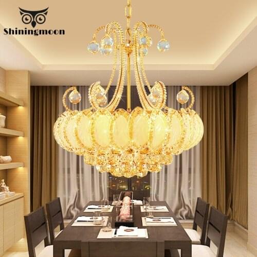 Modern Luxury Crystal LED Pendant Lights Champagne GOLD Pendant Lamp Hotel Hall Living Room Indoor Decor Kitchen Hanging Lamps