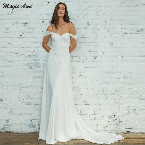 Magic Awn 2021 Off The Shoulder Wedding Dresses Lace Appliques Bohemian Beach A-Line Mariage Gowns Customized Abito Da Sposa