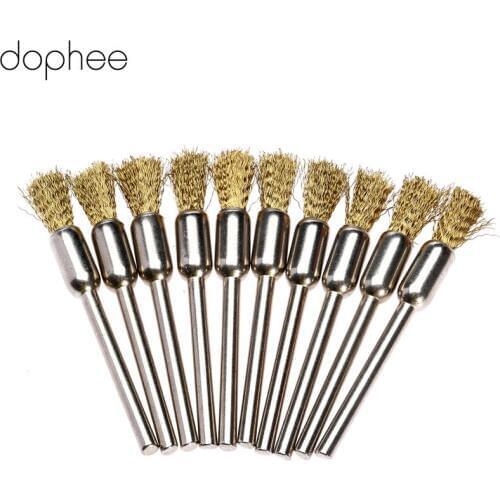 Dophee Rotary Brush Brass Pen Shape Wire Brush For Drill Polishing Dremel Rotary Tools 3MM Shank Abrasive Tool Accessories 10PCS