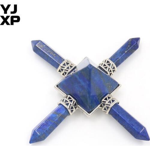 YJXP Lapis Lazuli Chakra Energy Transmitter Generator Hexagonal Pillar 4 Point Pyramid Reiki Healing Charms Amulet Deco Jewelry