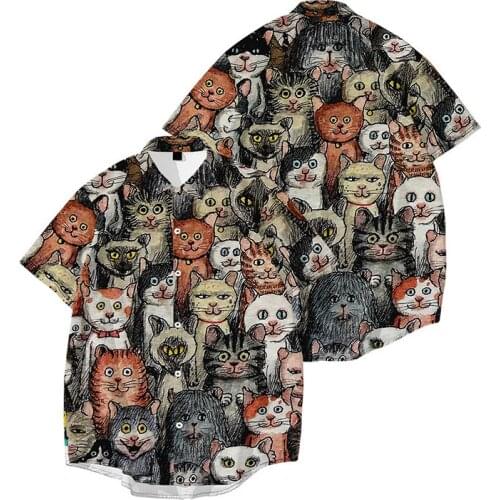 Funny anime cat 2021 New Colorful Mens Shirt Hawaiian Shirt 3D Print Summer Casual Beach Shirts Short Sleeve oversize Custom
