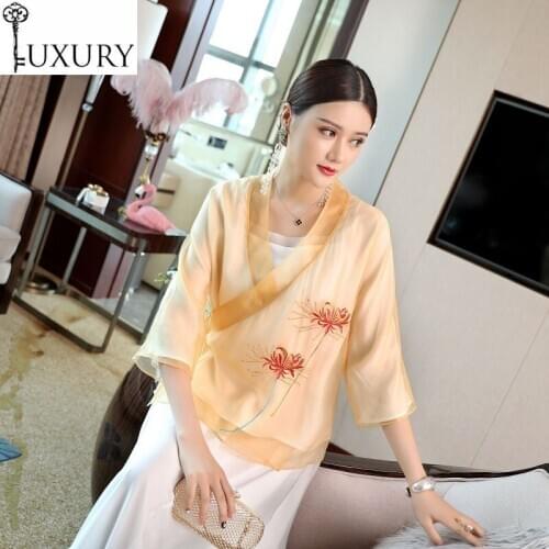 Jackets High Quality Brand 2020 Summer Fashion Tops Women Organza Embroidery 3/4 Sleeve Vintage Coat Elegant 50s 60s Jacket