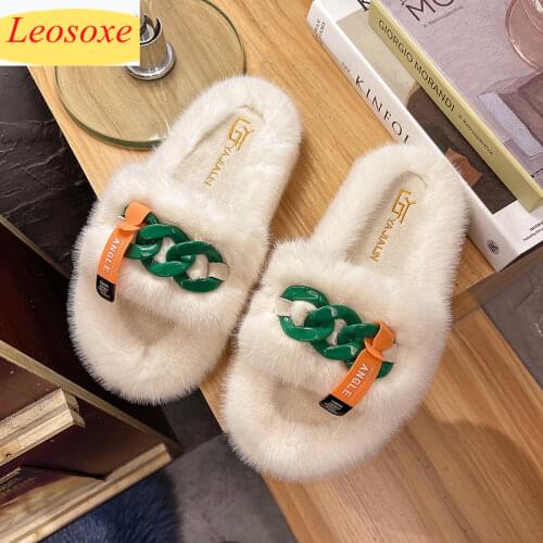 Women Slippers 2021 Winter Home Shoes Lady Open Toe Flock Indoor Cotton Shoes Short Plush Warm Non-slip Womens Flats Slides 42