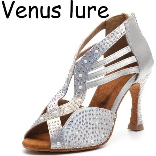 Silver Flash Cloth Womens Latin Dance Shoes Ballroom Dance shoes Party Square Dance Shoes Soft Heel 9cm