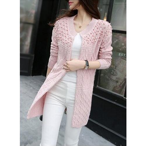 Women Long Cardigan New spring Autumn Winter Plus Size Korean Style Beadings Pearls Long Knitted Sweater Outwear