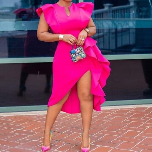 2021 Summer Bright Yellow Womens Tight-fitting Dress African Rose Red Party Dinner Gown Women Elegant Ruffled Chic Dress New