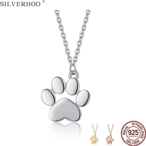 SILVERHOO 925 Sterling Silver Necklace For Women Cute Animal Footprints Paw Pendant Necklaces Hot Sale Fine Silver Jewelry Gift