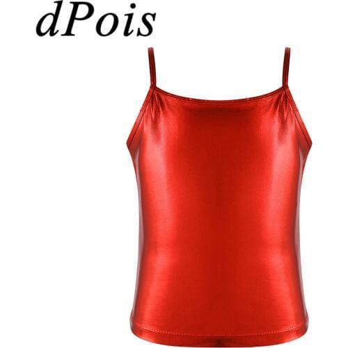DPOIS Girls Modern Jazz Shirt Vest Child Shiny Metallic Hip Hop Camisole Kids Tank Top Contemporary Stage Dance Competition Tops