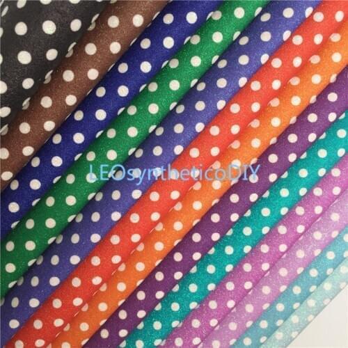 1PC 21X29CM White Polka Dots Printed on Fine Glitter Leather with Soft Felt Backing For Making Bows LEOsyntheticoDIY T502