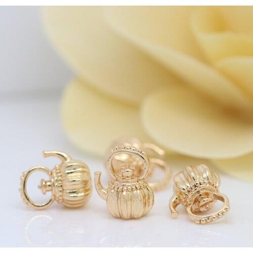 6PCS 10x11.5MM 24K Champagne Gold Color Plated Brass Teapot Charms Pendants High Quality Diy Jewelry Accessories