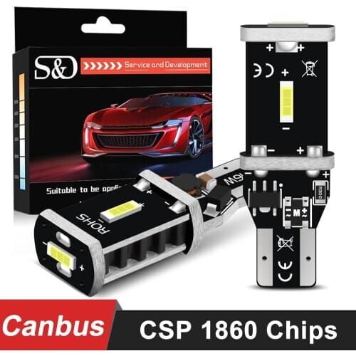2Pcs T15 921 LED Bulb 912 W16W LED Canbus Error Free CSP 1860 Chips Reverse Light Super Bright Car Exterior Lamp 6500K White