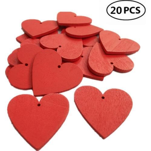 20pcs Red Love Heart DIY Blank Heart Wood Slices Discs Love Blank Unfinished Natural Crafts Supplies Wedding Ornaments