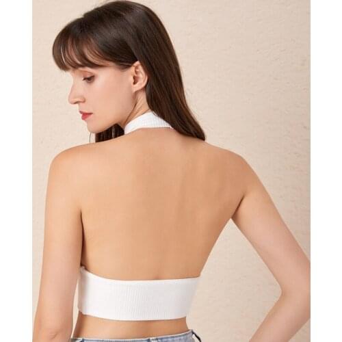 2020 Summer Stretch Bandage Female Vest Tight Thin Ladies Sexy Night Club Party Halter Cross V Collar Wild Banquet Holiday Top