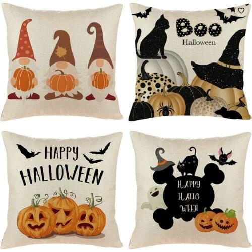 45x45cm Halloween Linen Pillowcase Letter Cartoon Pumpkin Pillow Car Sofa Cushion Halloween Home Decoration Pillowcase