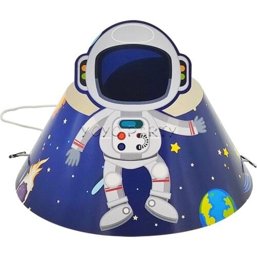 6pcs Birthday Party Paper Cap Hat For Kid Child Astronaut Spaceship Solar Baby Shower Party Supplies Deco With Elastic Band
