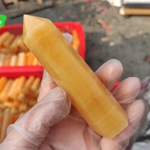 7-10cm Natural crystal Gold frozens stone column hexagonal prisms column tower Crystal healing stone
