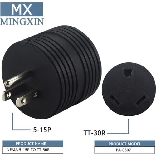 15A Male to RV Camper 30A Power Adapter Female [5-15 P Male to TT-30R Female] Nema 5-15 P to TT-30R 30Amp RV AC Adapter