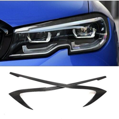 Car Real Carbon Fiber Headlight Eyebrow Eyelid For-BMW 3 Series G20 G28 Sedan 2020