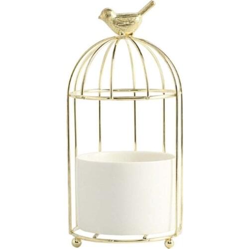 Hydroponic Ceramic Flower Pot Bird Cage Home Hollow Wrought Iron Stand Artificial Flower Pot Table Decoration