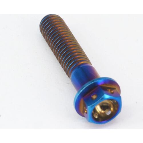 M8*1.25x35mm Burn Blue GR5 Titanium Alloy Motorcycle Flange Screw Bolts Hex Concave Head Hollow