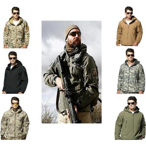 Men Outdoor Camping Hunting Tactical Waterproof Jacket Windproof Polyester Coats Hoody Millitary Softshell Camouflage Jacket