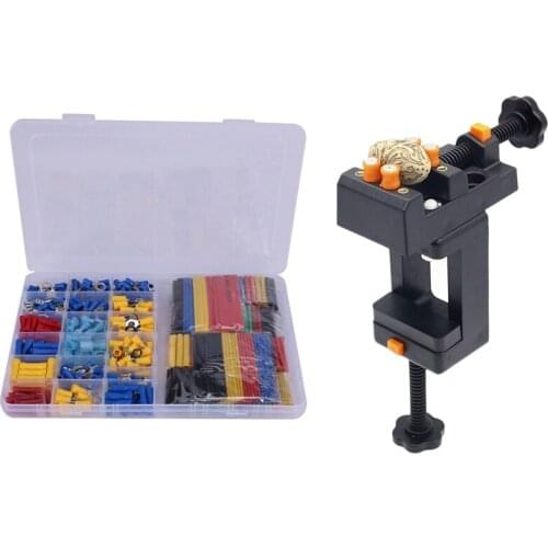 558Pcs Heat Shrink Tube Sleeving Kit Set Car Wire Electrical Terminals & 1x Flat Clamp Table Jaw Bench Clamp Drill Press