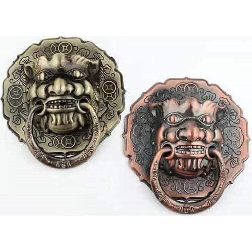 2021 New Large Antique Retro Door Wooden Door Handle Zinc Alloy Fittings Lion Head Red Bronze Color Pull Ring Door Knocker